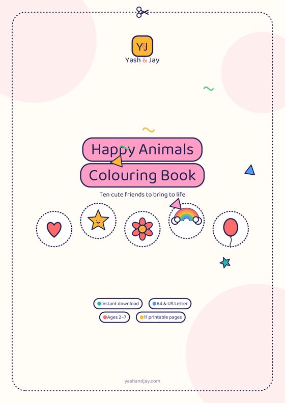 Happy Animals Colouring Book printable cover